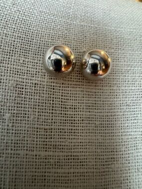Classic Round Sterling Silver Tone Stud Earrings